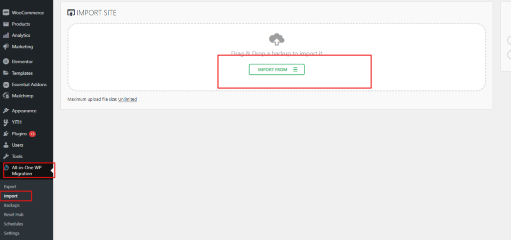 For websites you want to export backup files to