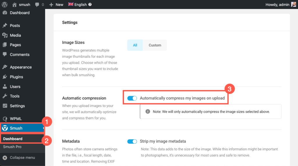 Enabling Automatic Optimization WP Smush Pro