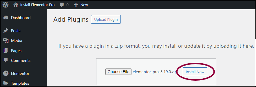 Install Elementor PRO